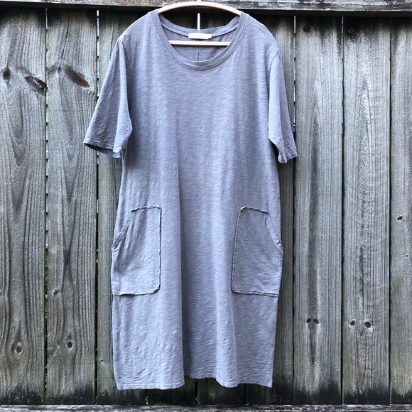 Mododoc Dresses & Skirts - Mododoc 100% Cotton Shirt Dress Size L Gray Exposed Pockets Lagenlook